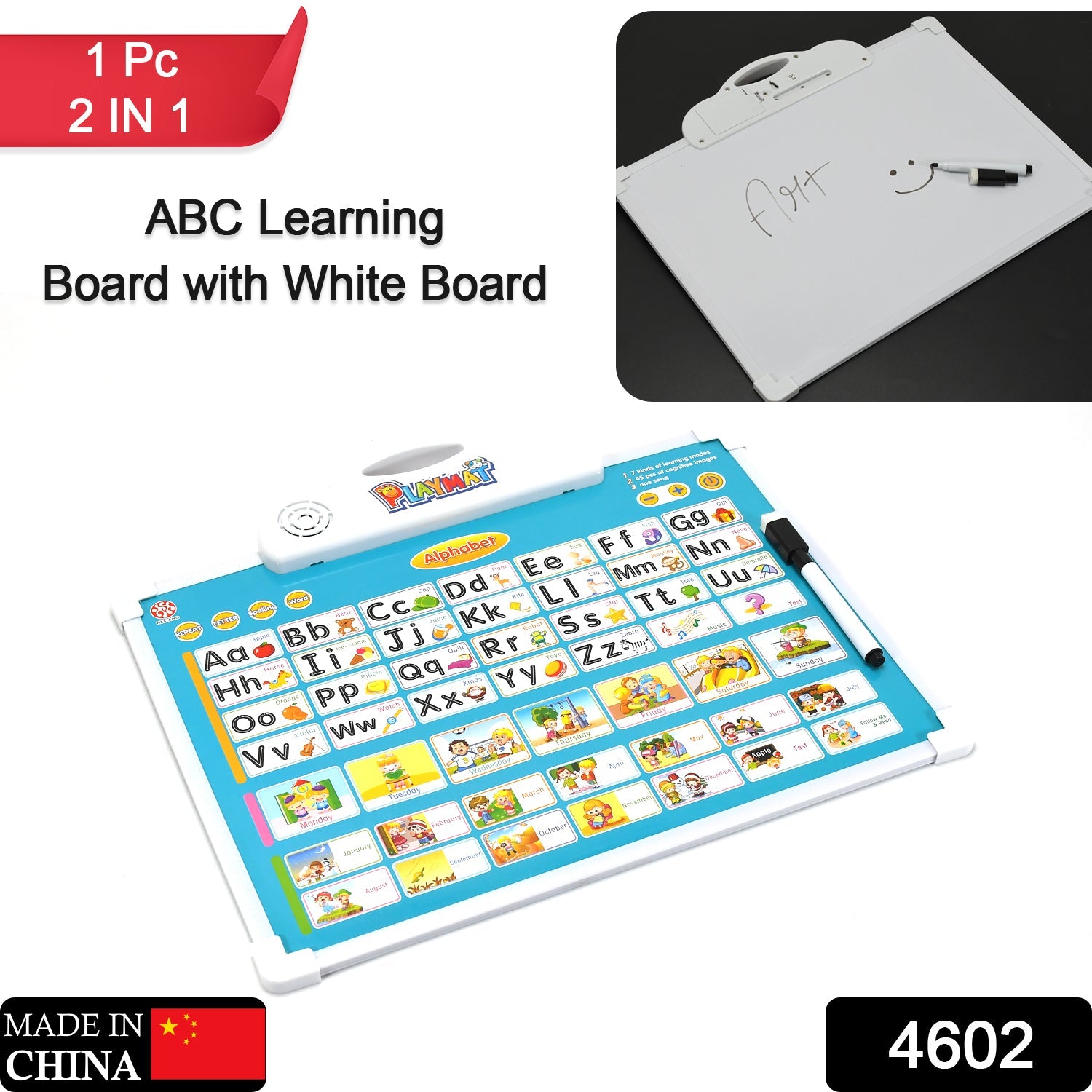 4602 Learning Board 2in1 - Educational PAD for Kids Musical Board for Alphabet ABC Learning Toy Play Mat & Drawing with One Doodle Pen DeoDap 4602 Learning Board 2in1 - Educational PAD for Kids Musical Board for Alphabet ABC Learning Toy Play Mat & Drawing with One Doodle Pen DeoDap